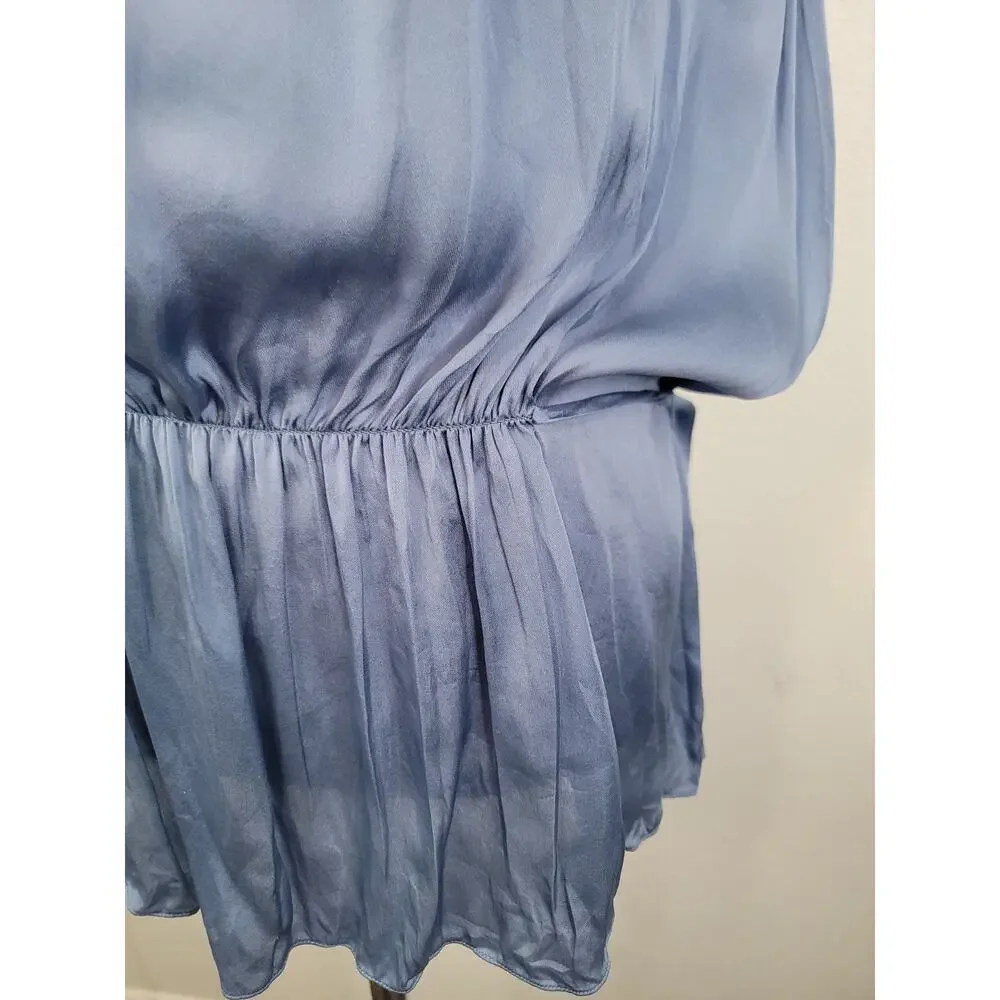 Theory Babydoll Silk Cami Tank Sz Medium Basic Shell Gray Blue Office Siren